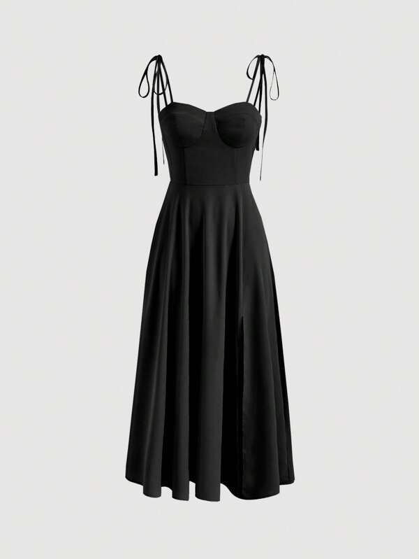 SHEIN MOD Abito aderente con bretelle sottile monocolore a fessura alta