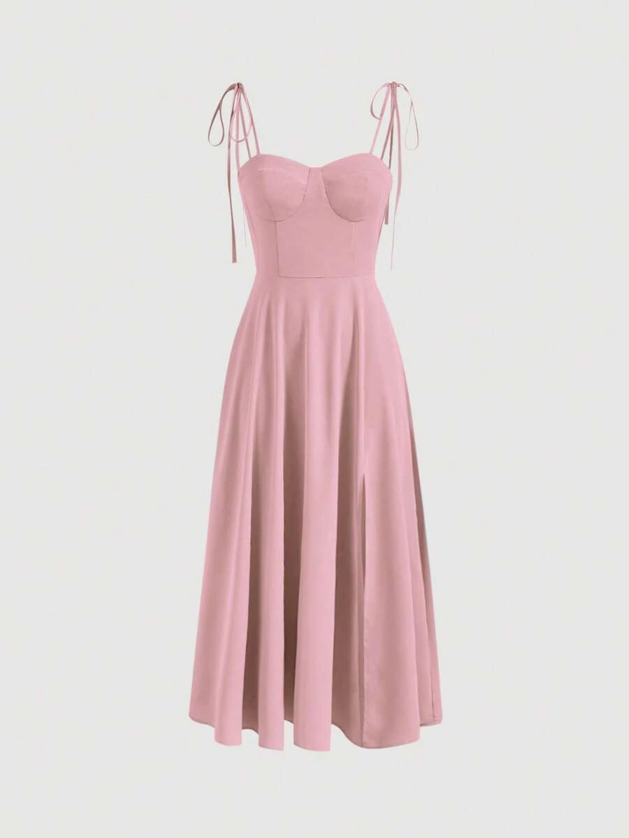 SHEIN MOD Solid Tie Shoulder Cami Dress - Baby Pink - View 1