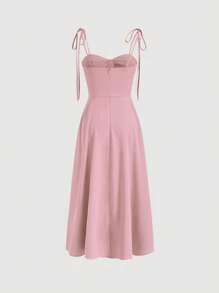 SHEIN MOD Solid Tie Shoulder Cami Dress - Baby Pink - View 2