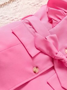 女孩荷葉邊腰帶西裝外套和吊帶背心和短褲 - 彩色 - 查看 4