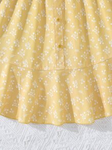 SHEIN 女孩碎花荷葉邊打褶上衣和裙子 - 黃色 - 查看 4