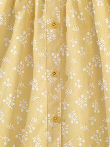SHEIN 女孩碎花荷葉邊打褶上衣和裙子 - 黃色 - 查看 6
