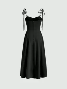 SHEIN MOD Solid Split Thigh Bustier Cami Dress - Black - View 2