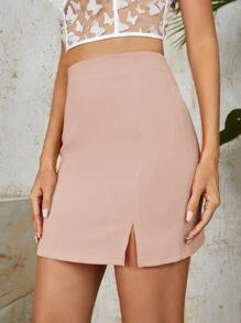 SHEIN Privé Falda bajo con abertura unicolor - Rosa Pálido - Ver 3