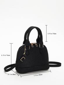 Mini Crocodile Embossed Dome Bag Black Funky Double Handle For Summer Women's Crocodile Embossed Pattern With Top Handle, Vacation Shoulder Bag Fashion Shell Crossbody Bag For Women, Simple Solid Color Satchel Bags For Daily Office Work - Black - View 7