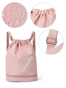 Ba Lô Dây Rút Họa Tiết Chữ Cái Đựng Giày Màu Hồng - Hồng - Xem 5