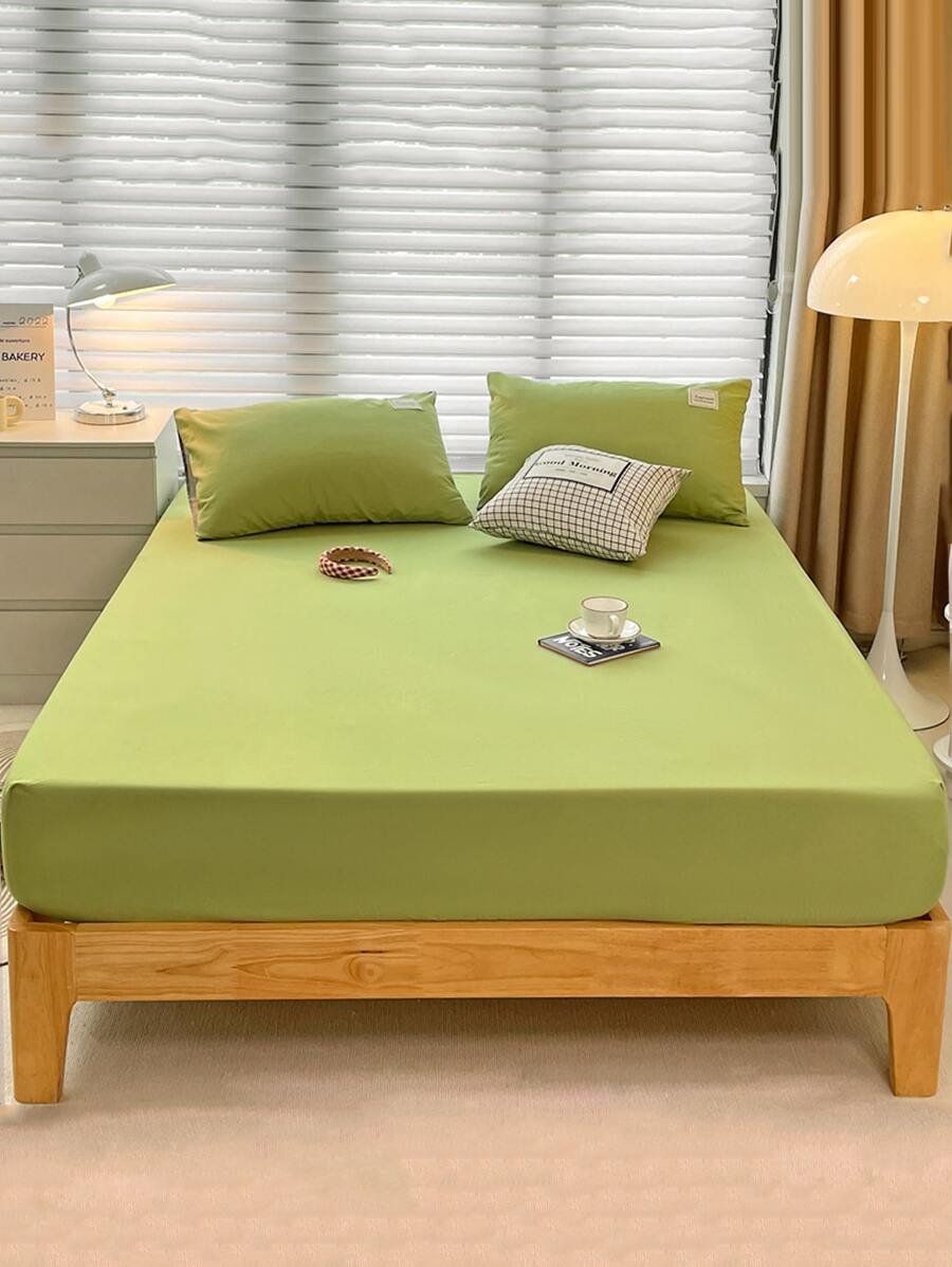 1 tấm vải polyester đơn màu chải, chống vón cục, chống nhăn, thoáng khí, thân thiện với da, thấm hút, hút ẩm, mềm mại, mịn màng, kháng khuẩn, bọc nệm cho cả gia đình, có sẵn cho mọi mùa - màu xanh lá - Xem 1