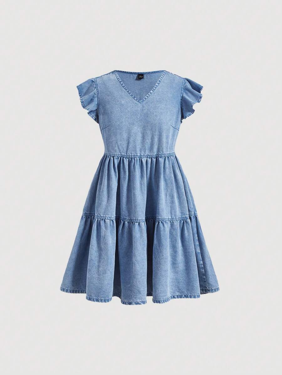 SHEIN MOD Ruffle Trim Denim Dress SHEIN USA