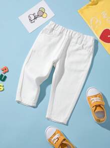 Baby Boy 1pc Elastic Waist Slant Pocket Jeans - White - View 1