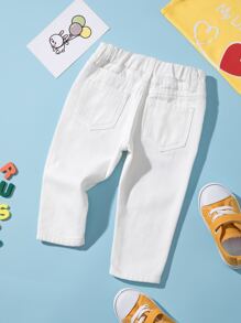 Baby Boy 1pc Elastic Waist Slant Pocket Jeans - White - View 2