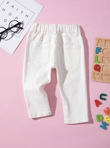 嬰兒斜插口袋直筒牛仔褲 - 米色 - 查看 2