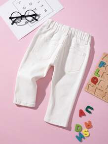 嬰兒斜插口袋直筒牛仔褲 - 米色 - 查看 3