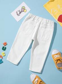 Baby Boy 1pc Elastic Waist Slant Pocket Jeans - White - View 4