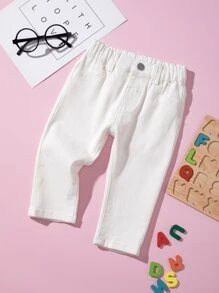 嬰兒斜插口袋直筒牛仔褲 - 米色 - 查看 5