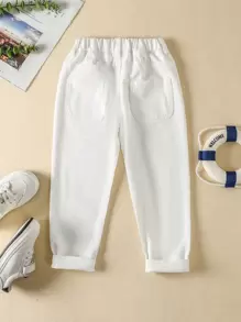 Souflis Souflis Young Boy Neutral Street Casual Elastic Waist Cargo Baggy Jeans With Flat Pockets Summer Holiday