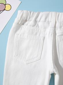 Baby Boy 1pc Elastic Waist Slant Pocket Jeans - White - View 6