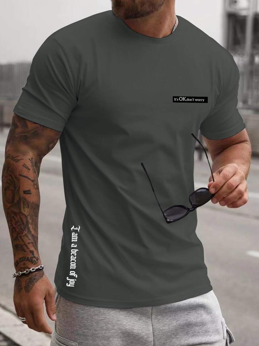 Manfinity Homme Áo thun & Áo lót Nam Lá thư Giải trí - Xám - Xem 1