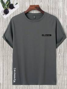 Manfinity Homme Áo thun & Áo lót Nam Lá thư Giải trí - Xám - Xem 3