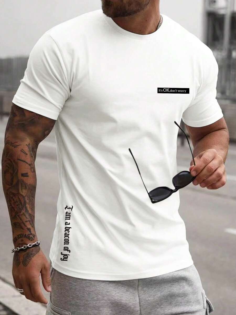 Manfinity Homme Áo thun & Áo lót Nam Lá thư Giải trí - trắng - Xem 1