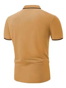 Manfinity Homme 男士條紋飾邊POLO衫 - 卡其色 - 查看 2