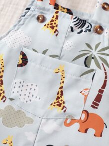 SHEIN Playful Pals 男嬰卡通圖案背帶連體短褲