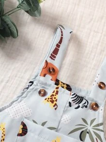 SHEIN Playful Pals 男嬰卡通圖案背帶連體短褲