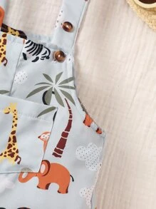 SHEIN Playful Pals 男嬰卡通圖案背帶連體短褲