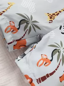 SHEIN Playful Pals 男嬰卡通圖案背帶連體短褲