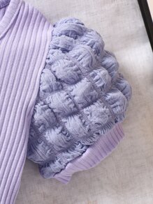Baby Ribbed Knit Puff Sleeve Square Neck Tee - Lilac Purple - View 3