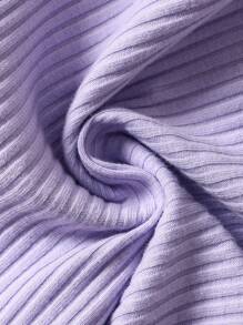 Baby Ribbed Knit Puff Sleeve Square Neck Tee - Lilac Purple - View 4