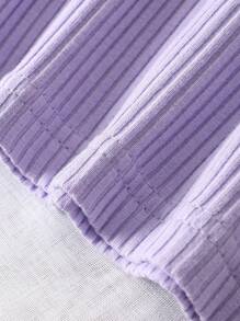 Baby Ribbed Knit Puff Sleeve Square Neck Tee - Lilac Purple - View 6