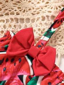 Baby Watermelon Print Cami Top & Shorts & Hat - Red - View 4