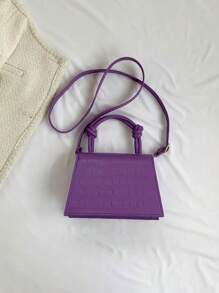 Crocodile Embossed Square Bag Mini Flap Purple - Purple - View 2