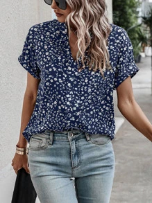 SHEIN LUNE 碎花蝙蝠袖襯衫 - 藏蓝色 - 查看 3