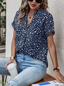 SHEIN LUNE 碎花蝙蝠袖襯衫 - 藏蓝色 - 查看 4