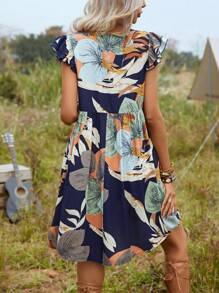 SHEIN VCAY 熱帶圖案蝙蝠袖連衣裙 - 彩色 - 查看 2