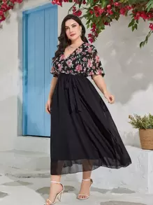 Mulvari Đầm Plus Size Thắt lưng Trọn gói Hoa Boho - Nhiều màu - Xem 1