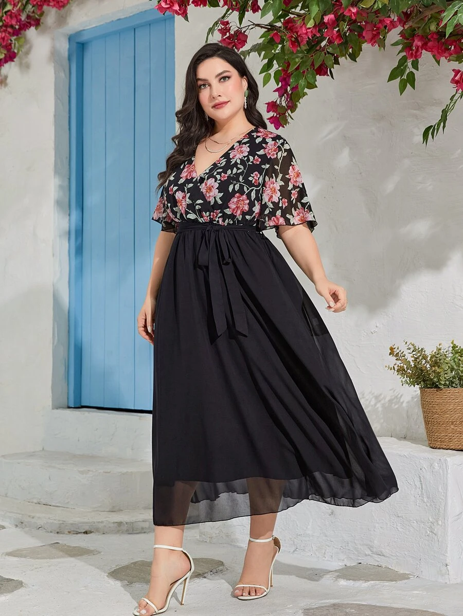 Mulvari Đầm Plus Size Thắt lưng Trọn gói Hoa Boho - Nhiều màu - Xem 1