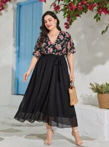 Mulvari Đầm Plus Size Thắt lưng Trọn gói Hoa Boho - Nhiều màu - Xem 3