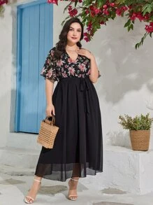 Mulvari Đầm Plus Size Thắt lưng Trọn gói Hoa Boho - Nhiều màu - Xem 5