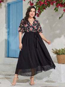 Mulvari Đầm Plus Size Thắt lưng Trọn gói Hoa Boho - Nhiều màu - Xem 6