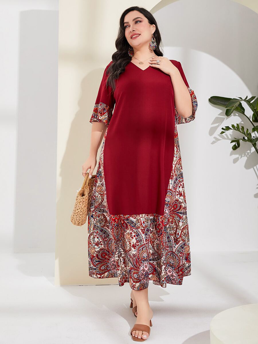 Al Najma 大碼佩斯利印花荷葉邊袖阿拉伯風 - 彩色 - 查看 1