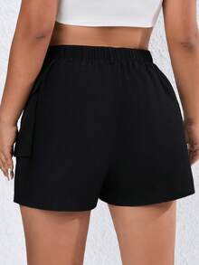 Flirla Plus Solid Pocket Side Shorts - Black - View 2