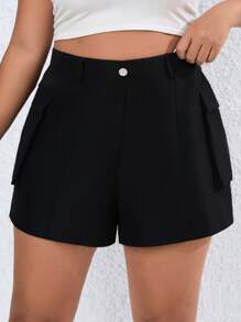 Flirla Plus Solid Pocket Side Shorts - Black - View 3