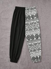 EMERY ROSE 大碼幾何印花腰部抽繩長褲 - 彩色 - 查看 2