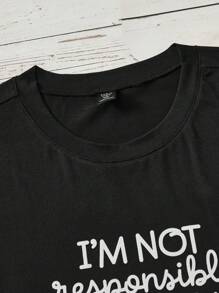 SHEIN Unity Áo thun có khẩu hiệu Plus, TÔI KHÔNG CHỊU TRÁCH NHIỆM VỀ NHỮNG GÌ KHI MẶT TÔI LÀM KHI BẠN NÓI, Mùa hè - màu đen - Xem 4