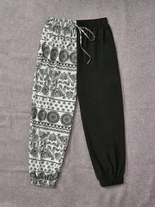 EMERY ROSE 大碼幾何印花腰部抽繩長褲 - 彩色 - 查看 3