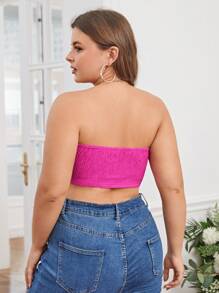 SHEIN Privé Top bandeau unicolor bajo pañuelo - Rosa Fucsia - Ver 2