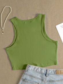 SHEIN Qutie Áo hai dây Plus Size Slogan Giải trí - Màu xanh lá cây đậm - Xem 2