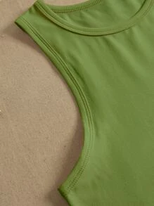 SHEIN Qutie Áo hai dây Plus Size Slogan Giải trí - Màu xanh lá cây đậm - Xem 5